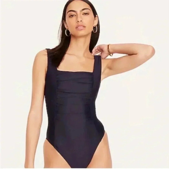 J. Crew Black Ruched Square-neck One Piece Swimsuit Size 22 NWT - Picture 1 of 6